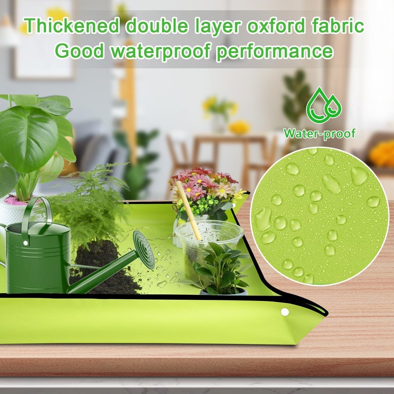 SupKing Repotting Mat 29.5"x 29.5" for Indoor Plant Transplanting Green Large Garden Mat Gift for Plant Lovers Oxford Fabric Portable Potting Tray for Gardening Mess Control - Image 4